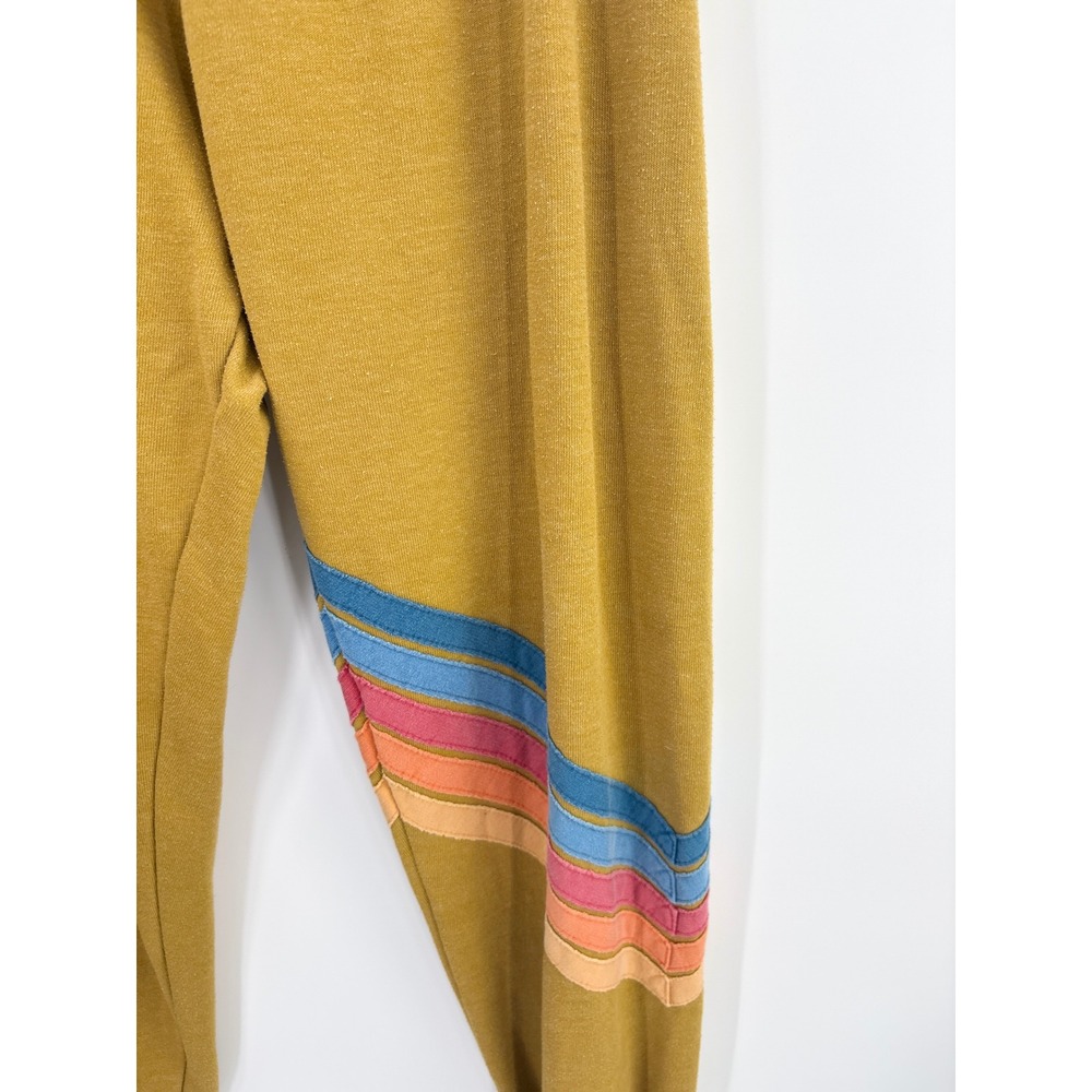 B52 Aviator Nation Rainbow Stitch Sweatpants Medium Chevron Stripe Yellow - Picture 10 of 13